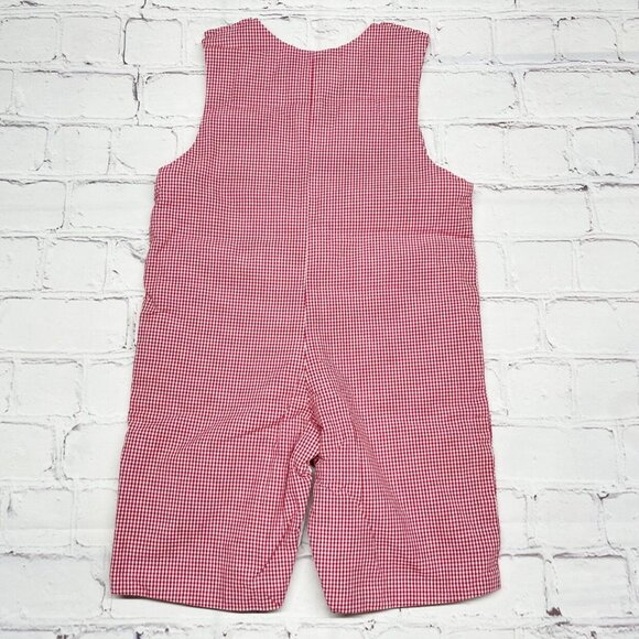 Anavini Smocked Reindeer Faces Shortall 3 mos Red Gingham Plaid - Picture 4 of 8